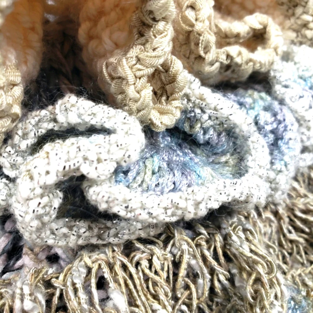 Handcrafted Crochet w/ Layers of Ruffles and a Beaded Handle Vintage Grandma